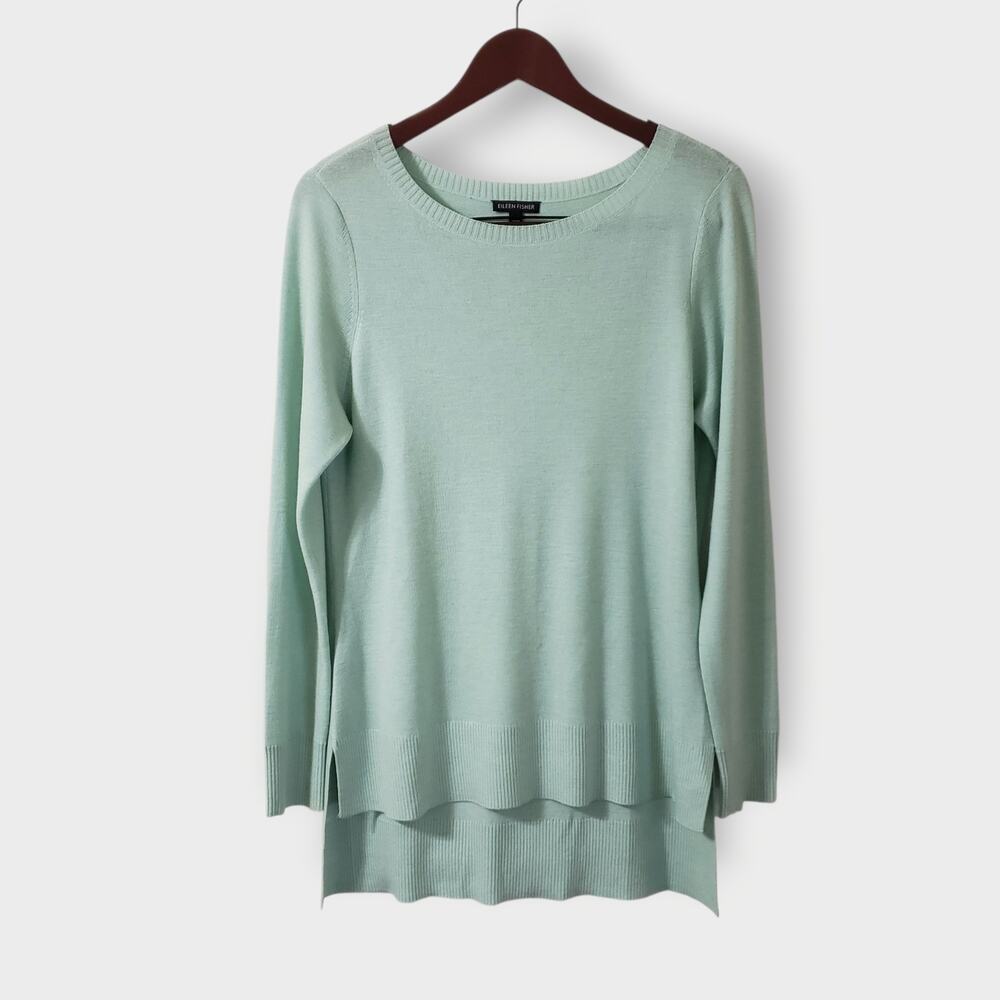 Eileen‎ Fisher Merino Wool High-lo Tunic Sweater Teal Green Sz Small Casual
